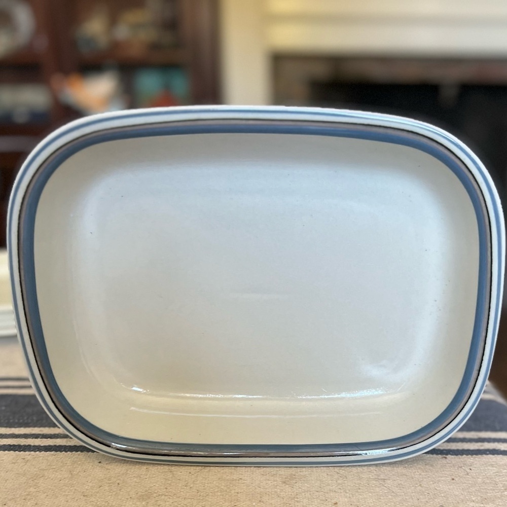 Vtg Arabia Finland  Uhtua 6 Rectangle Striped Serving Dish 12” By 9”